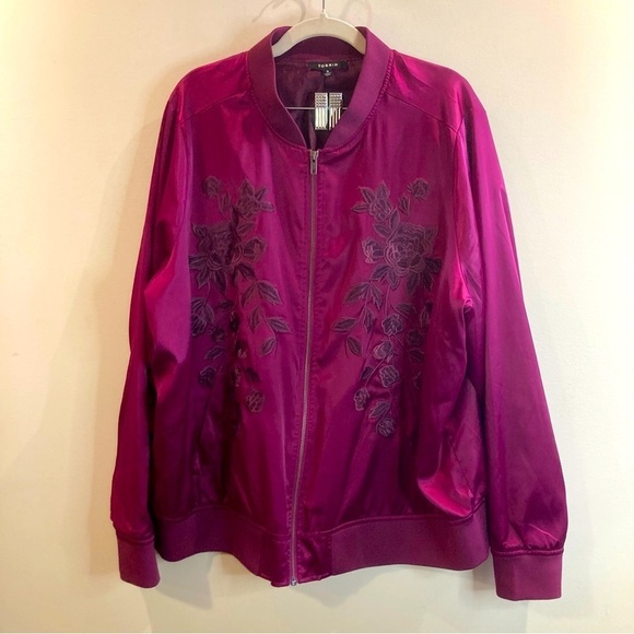 TORRID Sz  3 Embroidered Satin Finish Oversized Ribbed Hem & Cuffs Bomber Jacket - Picture 4 of 15
